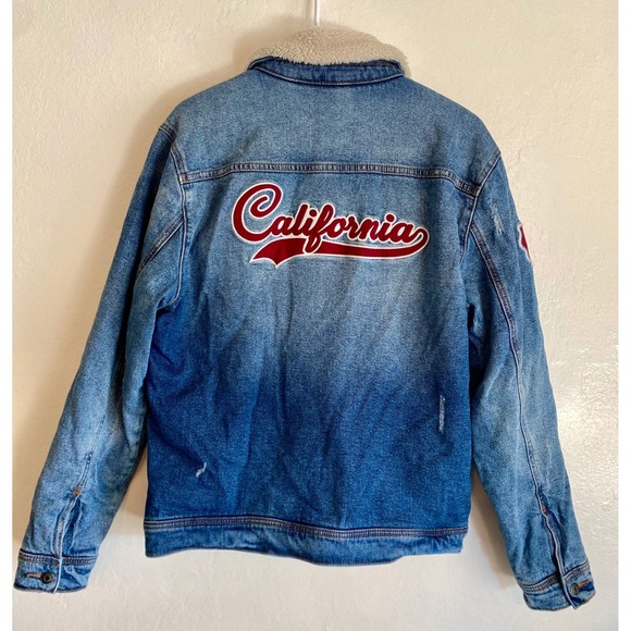 Hollister Sherpa Denim Jacket Mens Lined Trucker Coat Y2K EUC